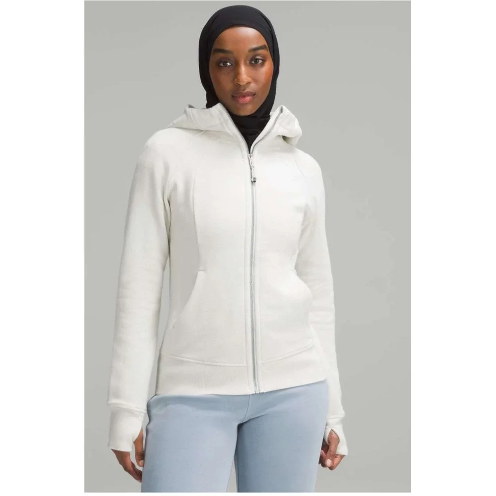 Lululemon Scuba Full Zip Hoodie Bone Size 8 Thumbholes Cotton Terry